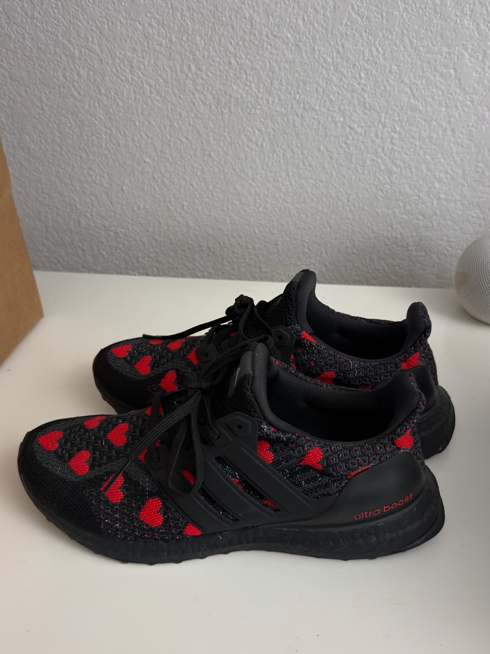 Adidas Ultra Boost Black & Red Heart Knit Sneakers
